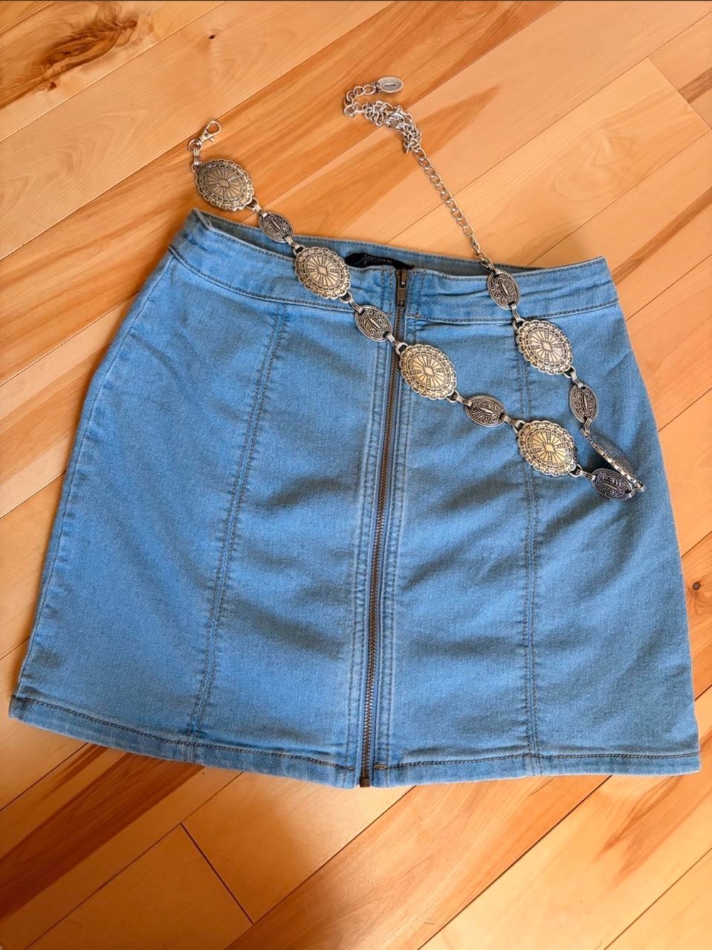 Forever 21 Light Blue Front Zip Denim Mini Skirt